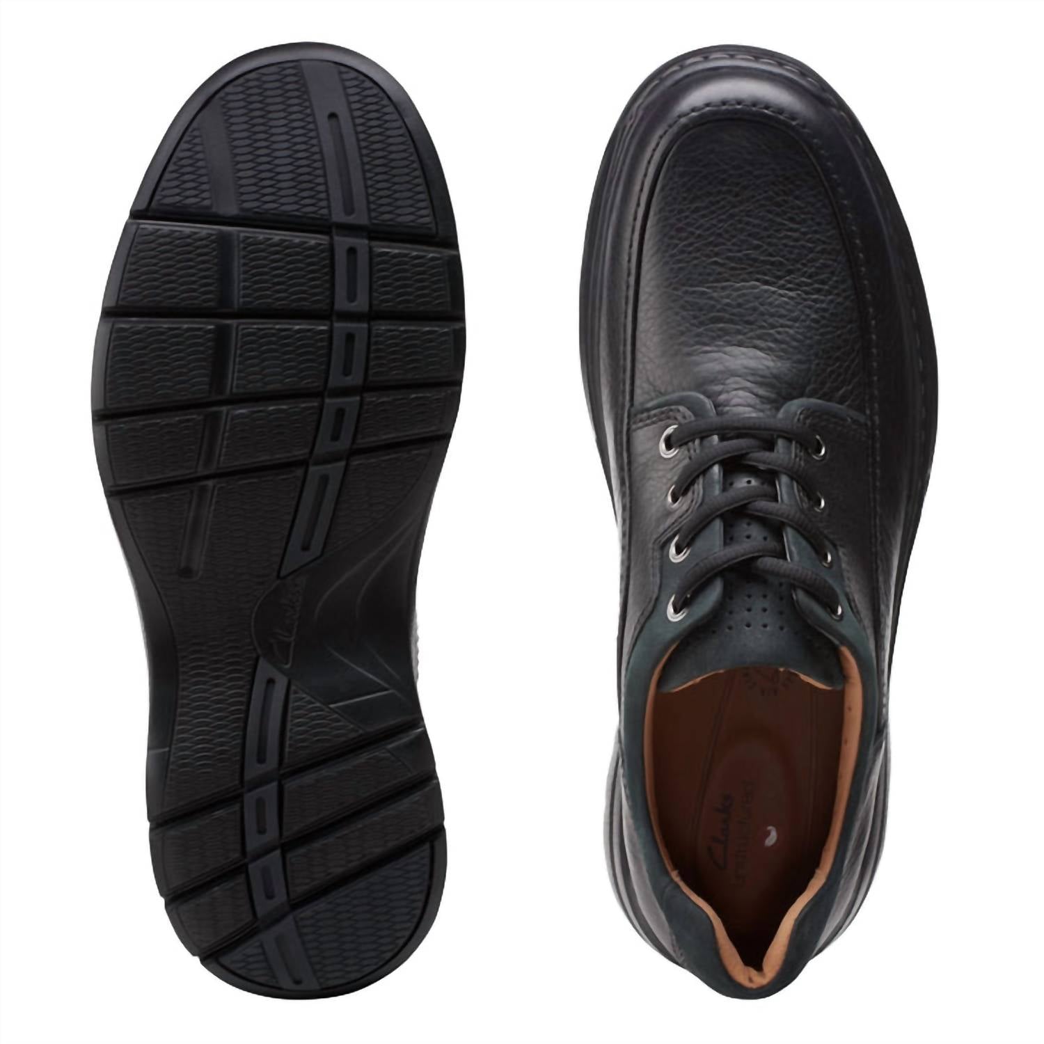 Clarks Men's Un Brawley Lace Shoe in black tumbled leather - men's shoe - alternate view