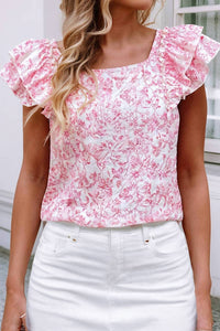 Little Daisy Closet - Blushing Garden Ruffle Sleeve Top
