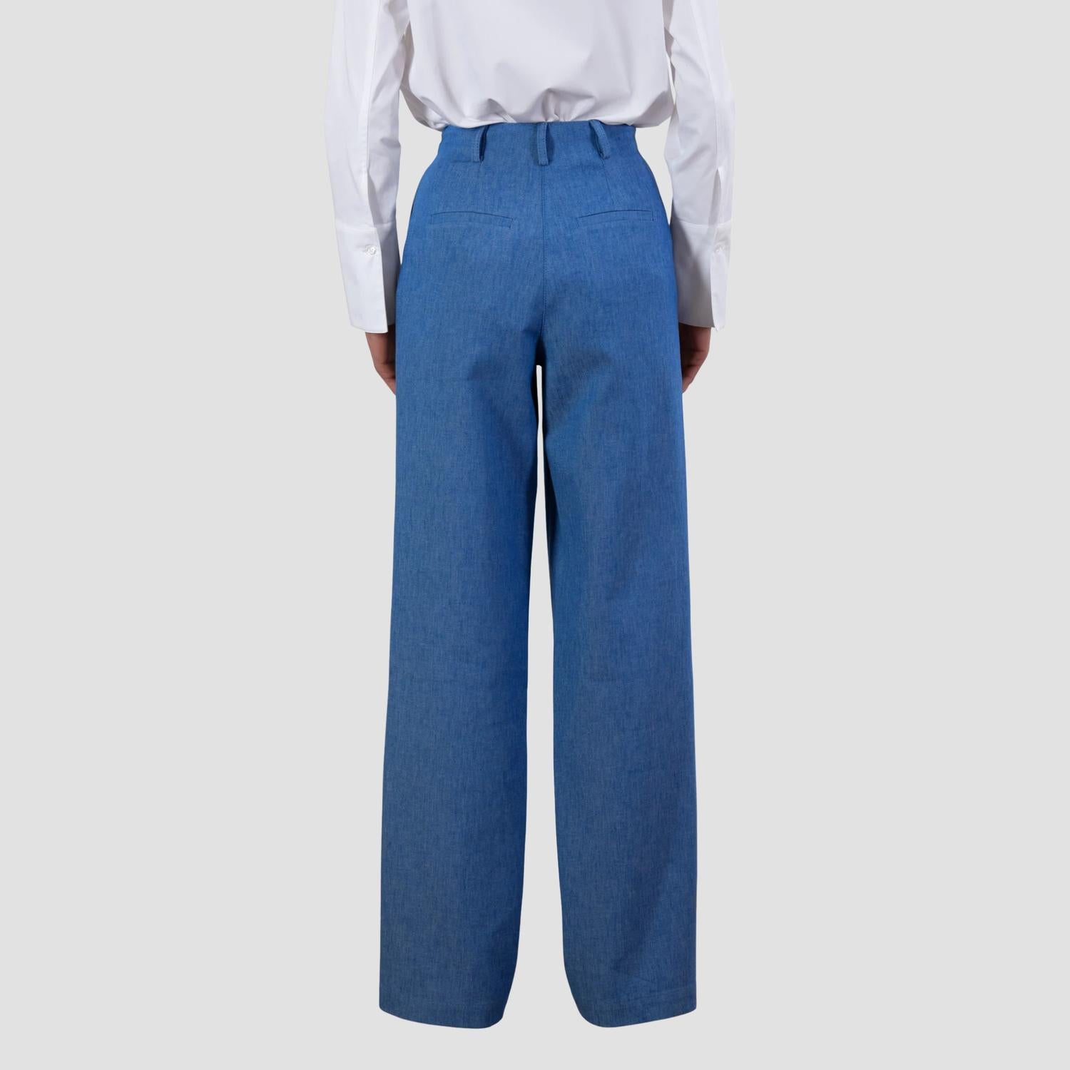Elif Pamir Double Pleated Trouser Pants in blue - women's pants - detail view