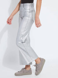 Lysse Wide Leg Denim Pant in metallic silver - women's pants - detail view
