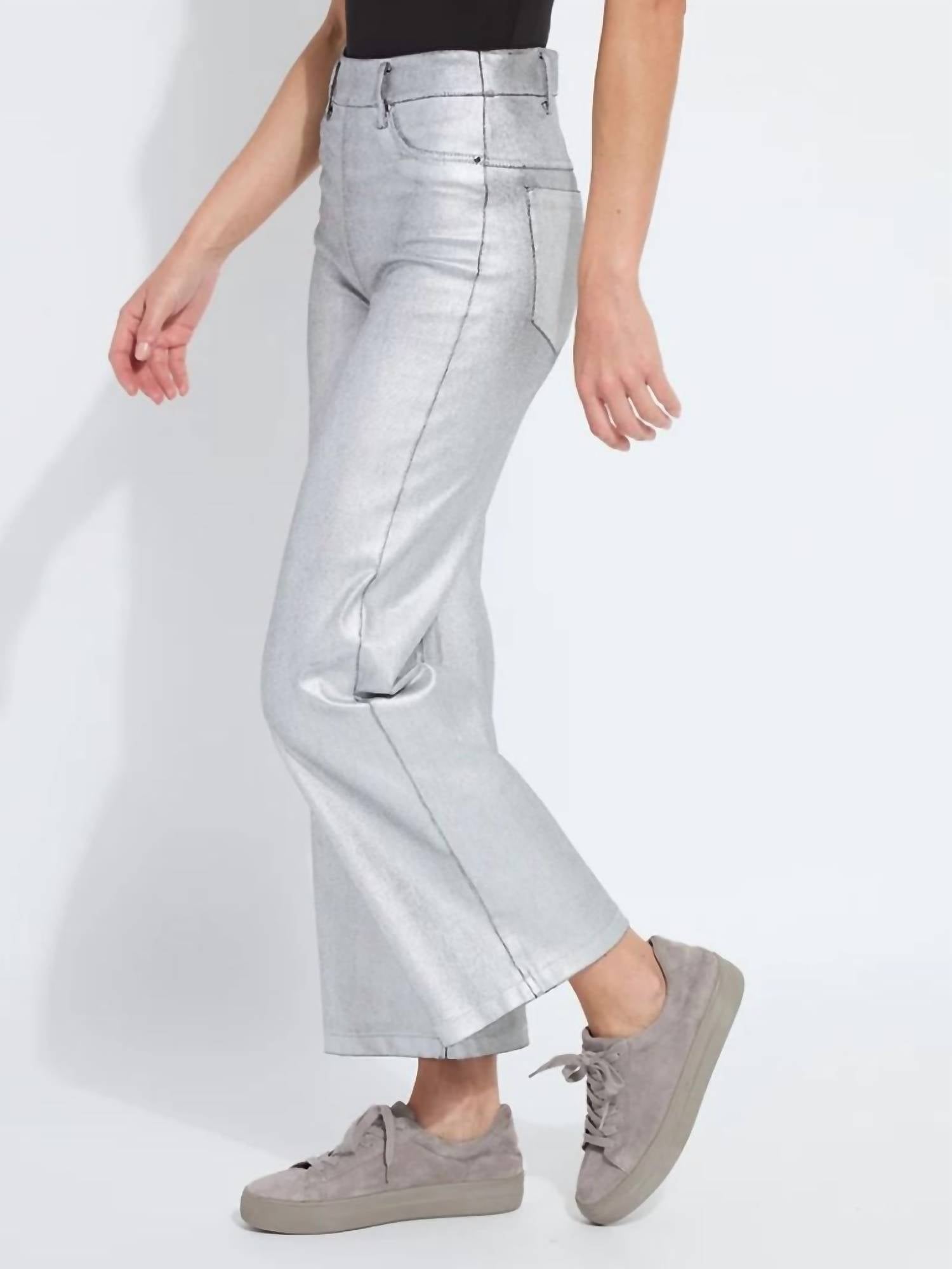 Lysse Wide Leg Denim Pant in metallic silver - women's pants - detail view