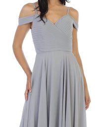 Eva - Florence Pleated Off Shoulder Chiffon Dress