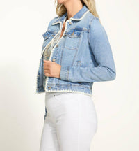 FDJ Danna Denim Crochet Stitch Jacket in light medium blue - women's jacket - alternate view