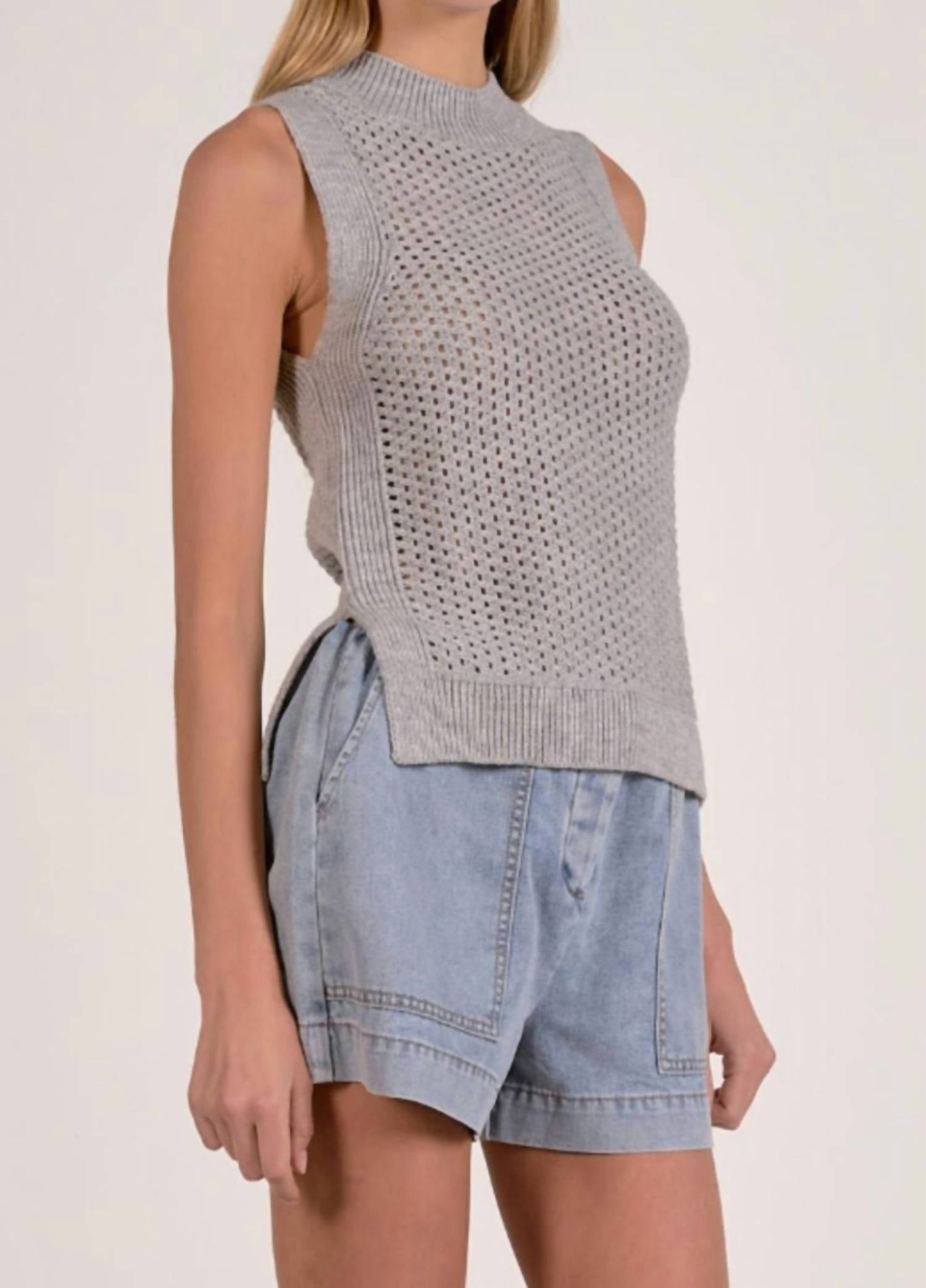 ELAN Women's Knit Sweater Tank Top in light gray - women's tank top - alternate view