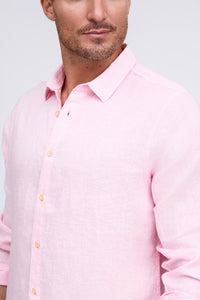 Raffi Pure Linen Long Sleeve Shirt in pink - men's shirt - view 6