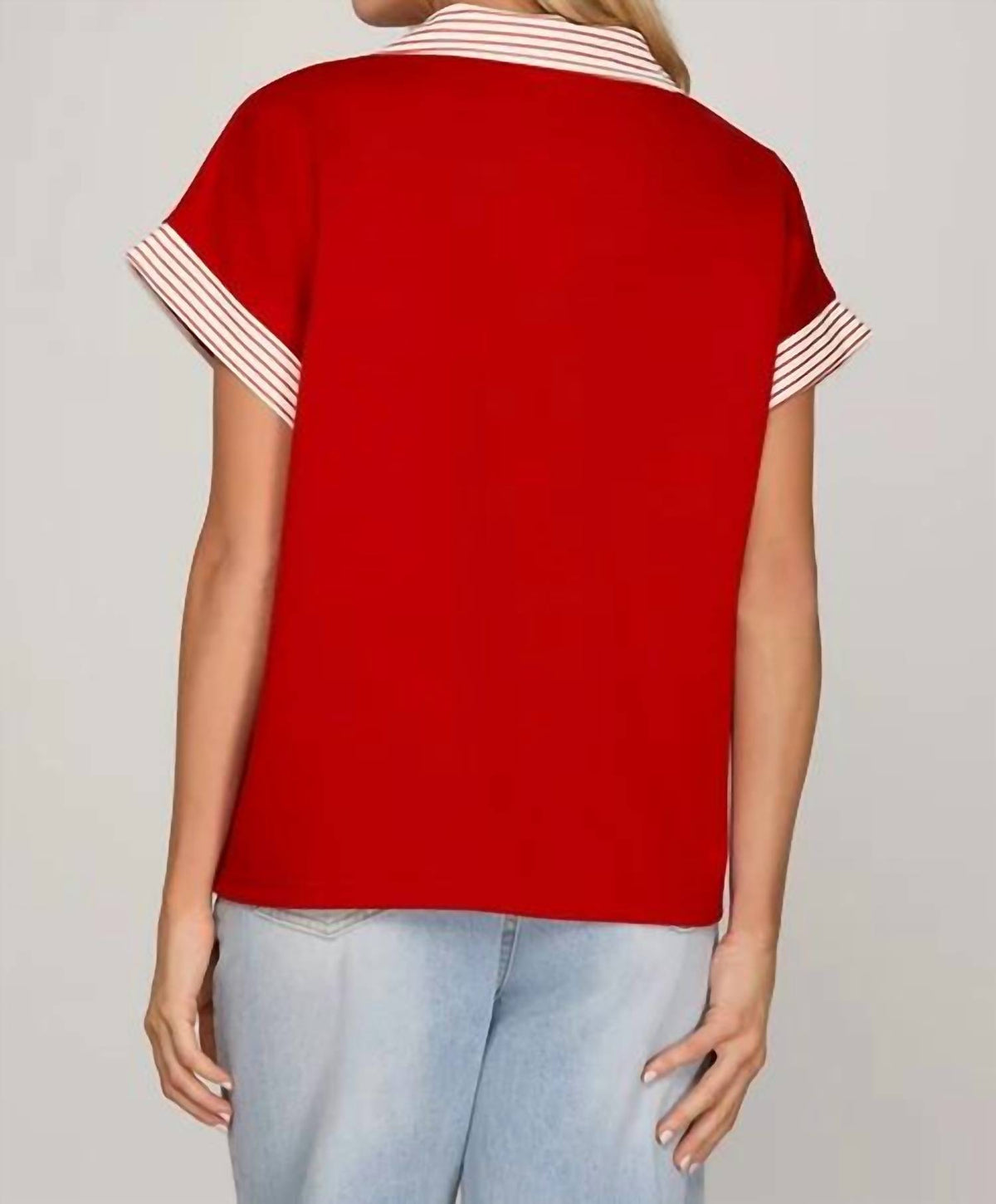 She + Sky - Striped Collar Top