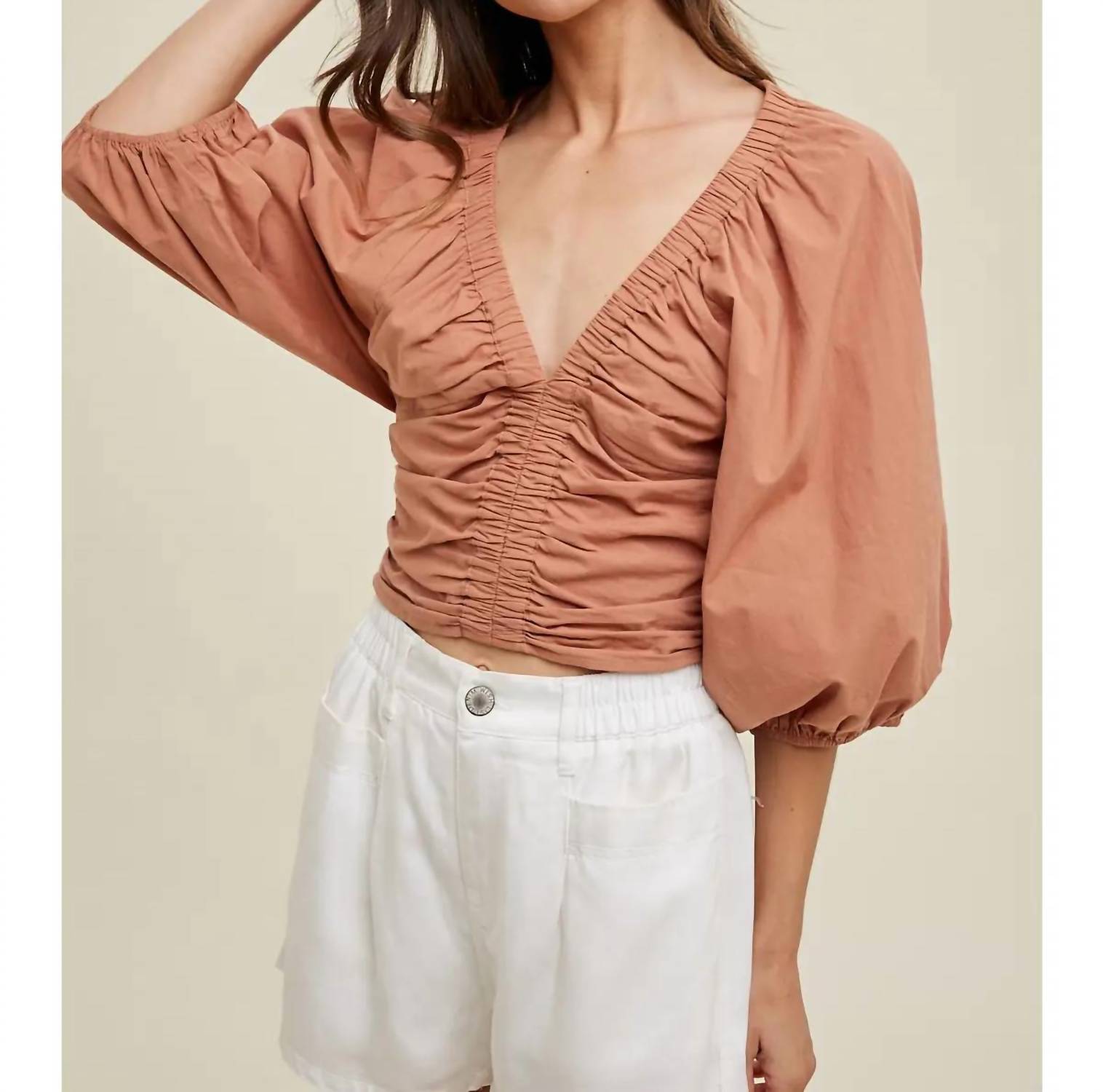 Wishlist - Feeling Ruched Cotton Crop Blouse