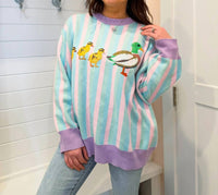 Queen Of Sparkles - Pastel Striped Duck & Chicks Sweater