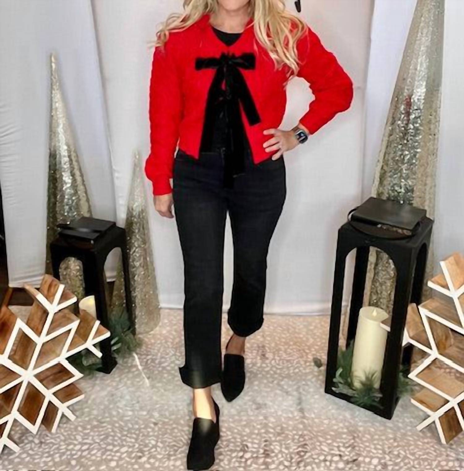 Bibi - Cable Knit Velvet Bows Sweater