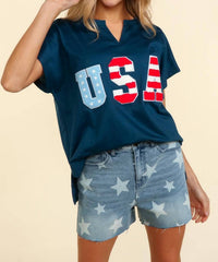 Haptics - Give Me Liberty Boxy Short Seeve V-neck Tee