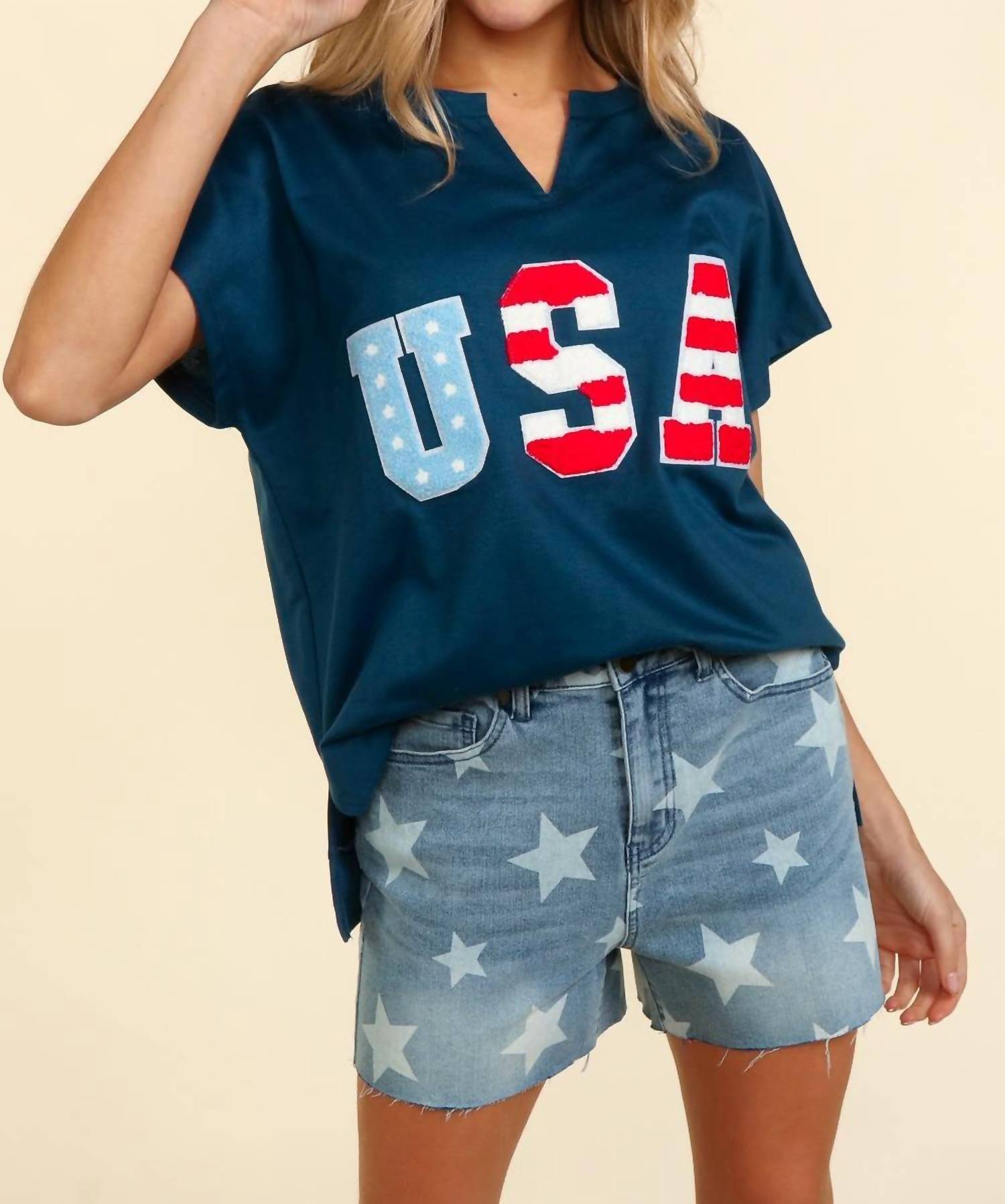 Haptics - Give Me Liberty Boxy Short Seeve V-neck Tee