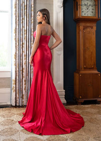 Rachel Allan Strapless Thigh-high Slit Prom Gown in red - women's dress - alternate view