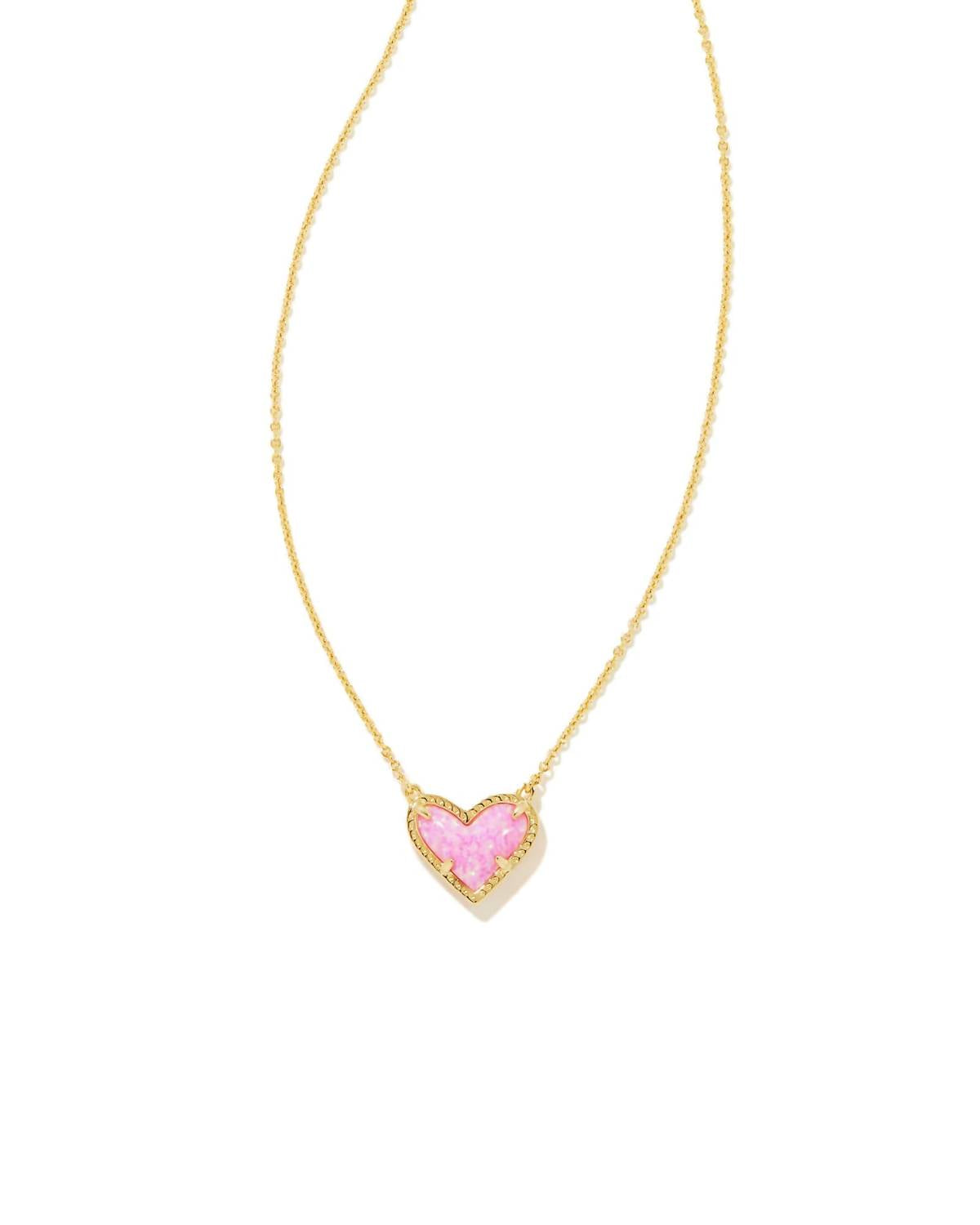 Kendra Scott Women's Ari Heart Pendant Necklace in bubblegum pink lab grown opal - women's jewelry