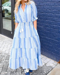 Thml - Puff Sleeve Striped Midi Dress