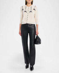 Autumn Cashmere Ribbon Long Sleeves Cardigan in chalk - women's sweater - detail view
