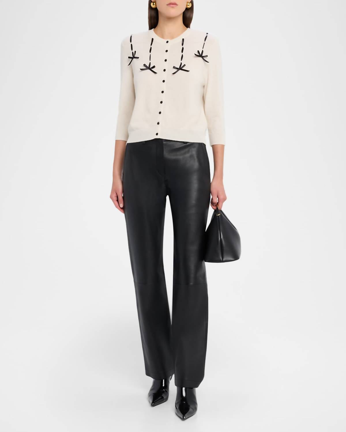 Autumn Cashmere Ribbon Long Sleeves Cardigan in chalk - women's sweater - detail view