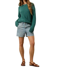 Faherty Women's Heirloom Cotton Relaxed Crewneck Sweater in seamoss stripe - women's sweater - alternate view