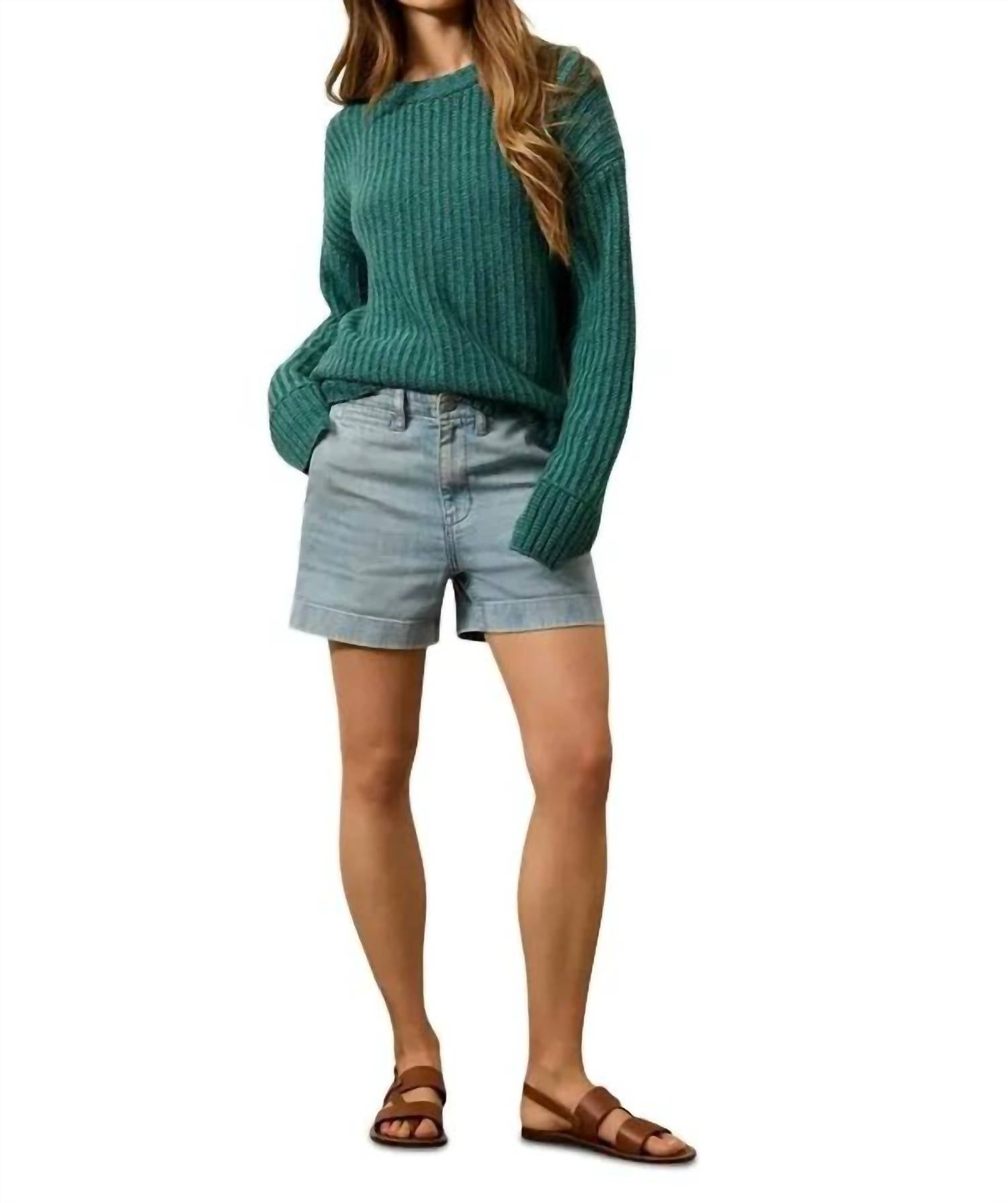 Faherty Women's Heirloom Cotton Relaxed Crewneck Sweater in seamoss stripe - women's sweater - alternate view