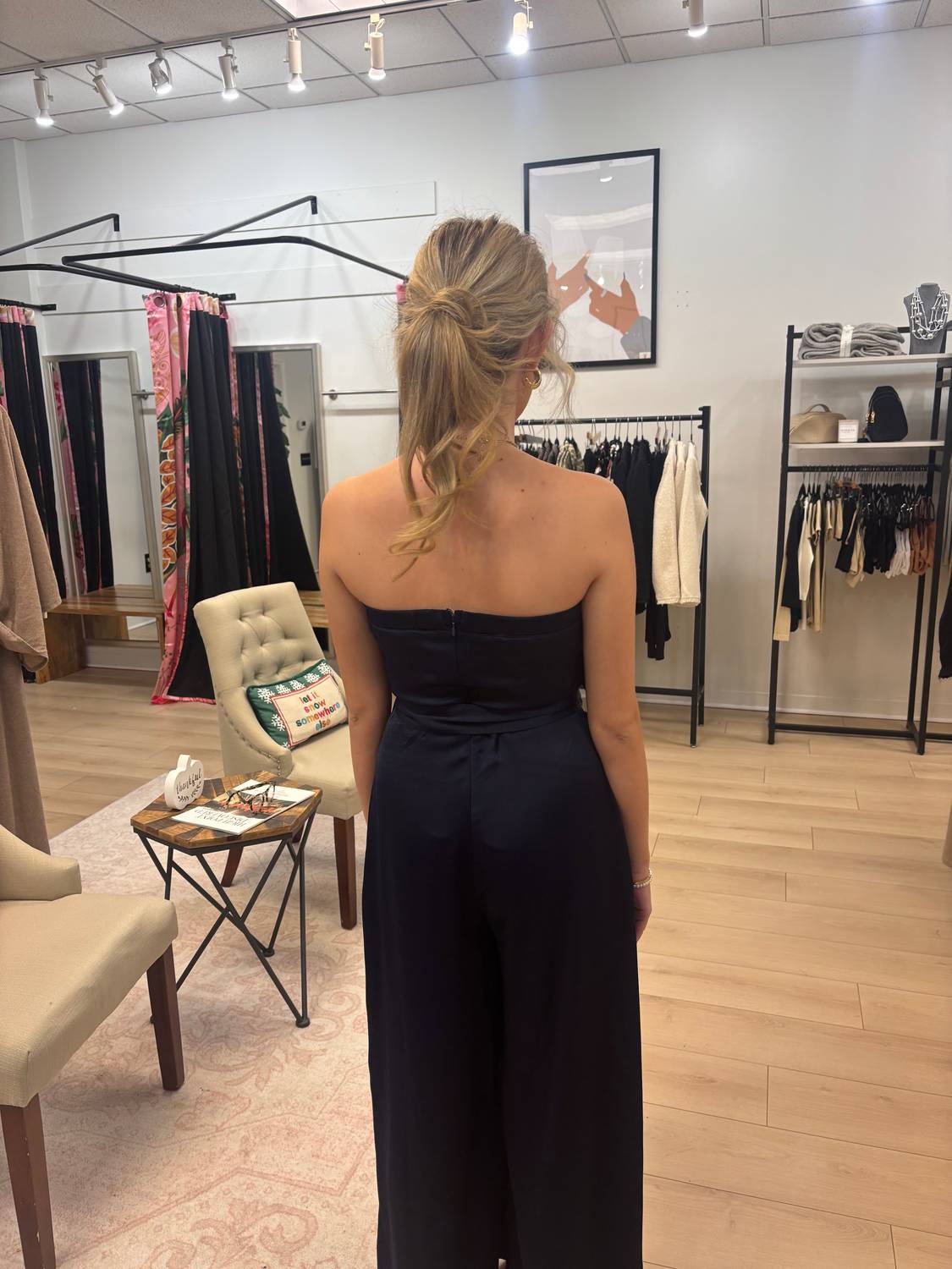 HYFVE Alysa Strapless Jumpsuit in navy - women's pants - detail view