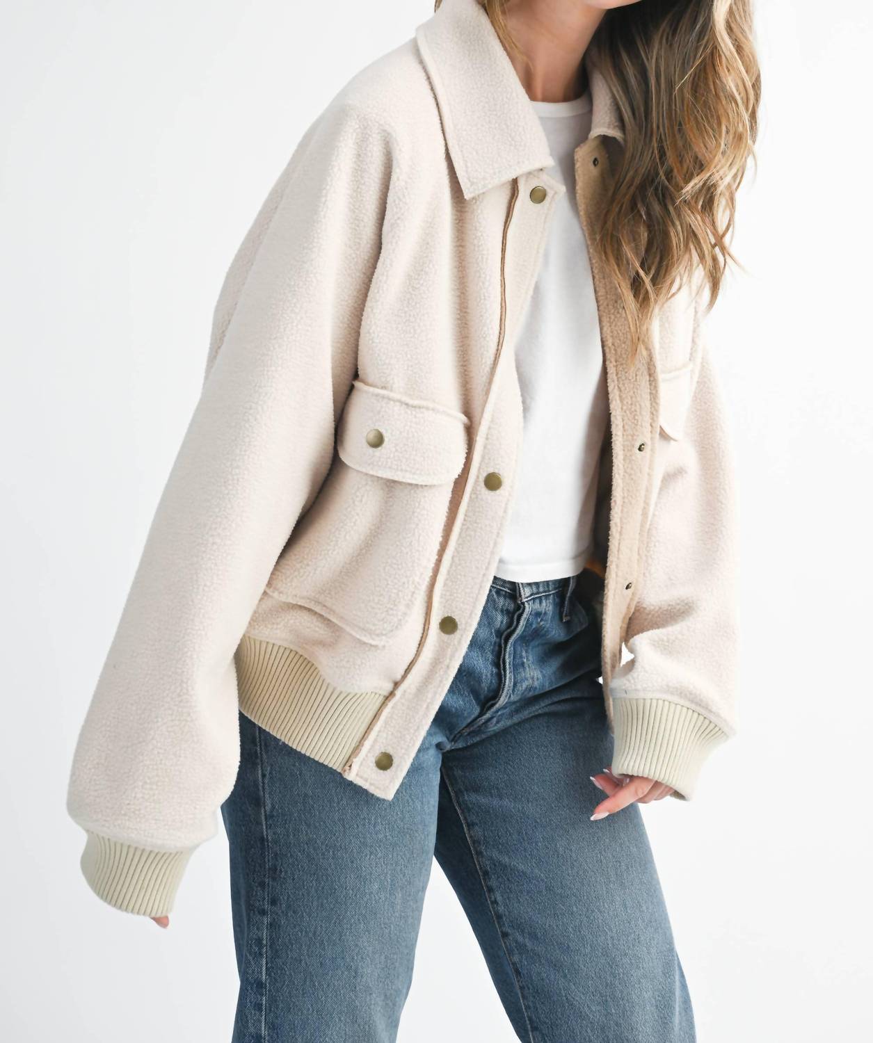 Aemi + Co - Cropped Button-Up Fleece Jacket
