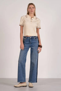 Elan - Ribbed Collared Short Sleeve Sweater