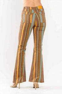Judy Blue - Mid Rise Stretch Striped Flare Jeans