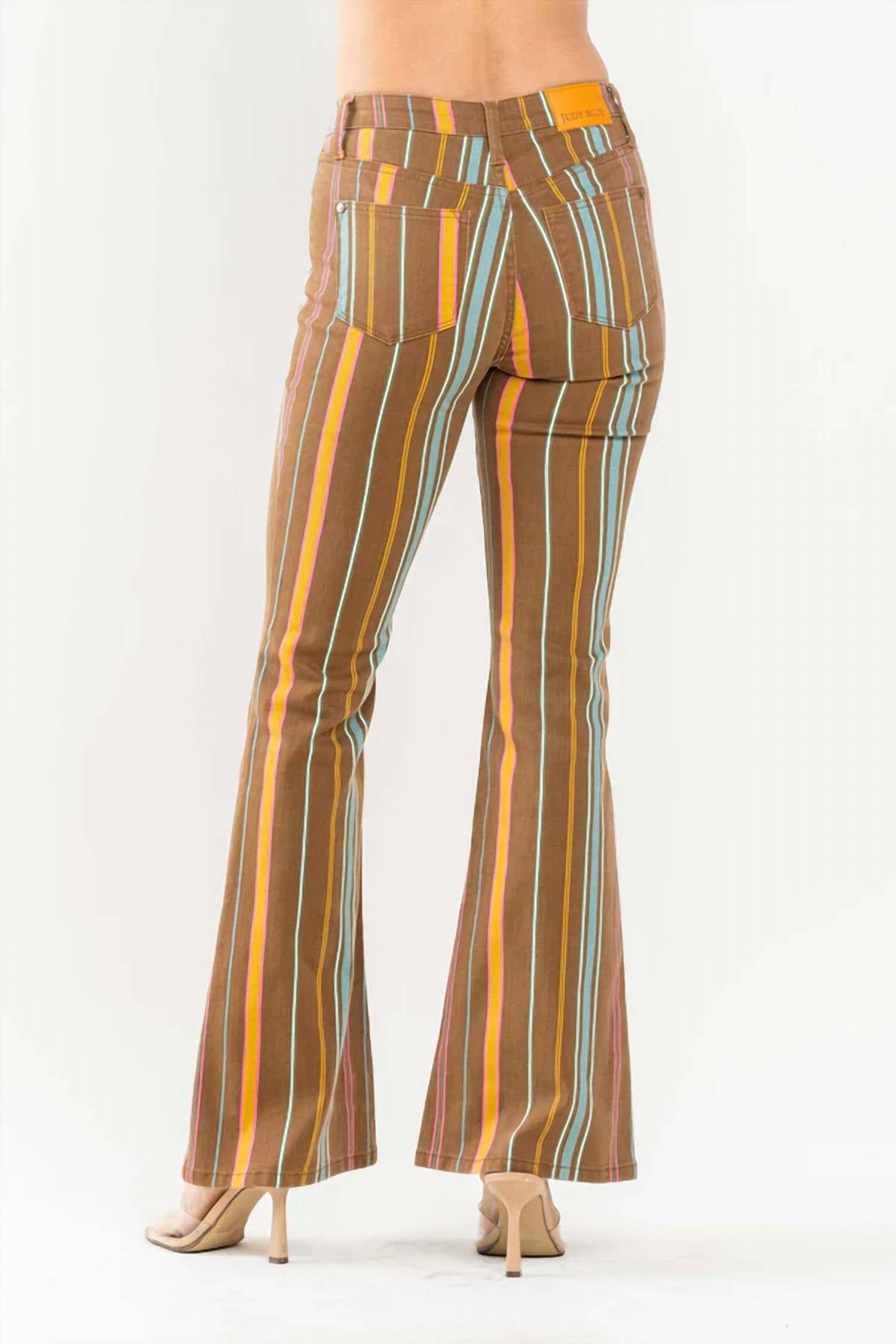 Judy Blue - Mid Rise Stretch Striped Flare Jeans