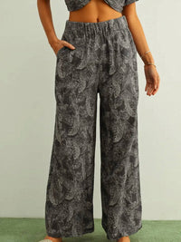 Miou Muse - Leaf Print Faded Effect Pants