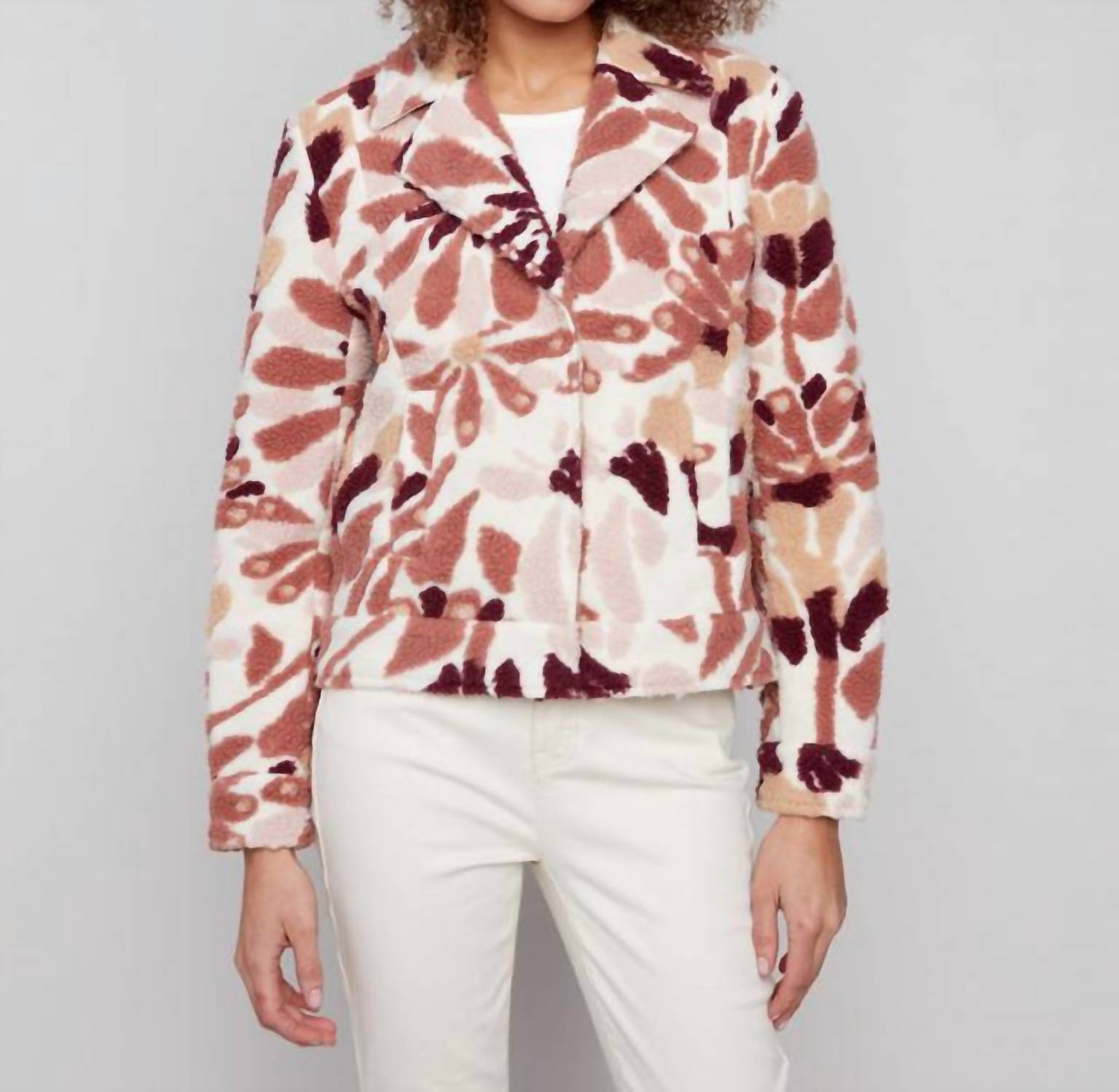 Charlie B - Floral Sherpa Fleece Short Coat