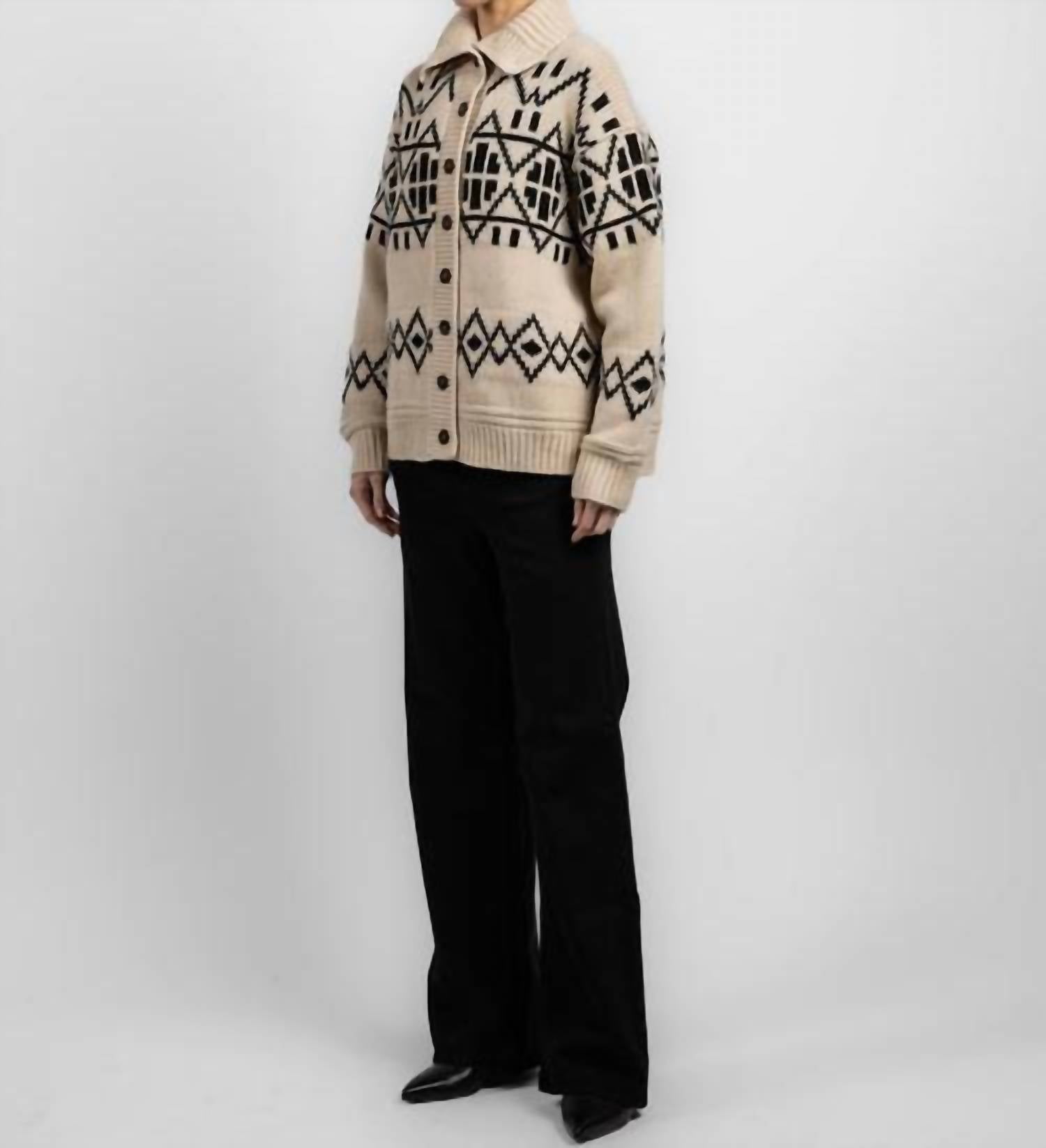 White + Warren Merino Fair Isle Jacket in ivory combo - women's jacket - alternate view
