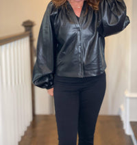 Dolce Cabo - Vegan Leather Button Down Peasant Top
