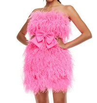 ASHLEYlauren Strapless Feather Designed Party Dress in hot pink - women's dress
