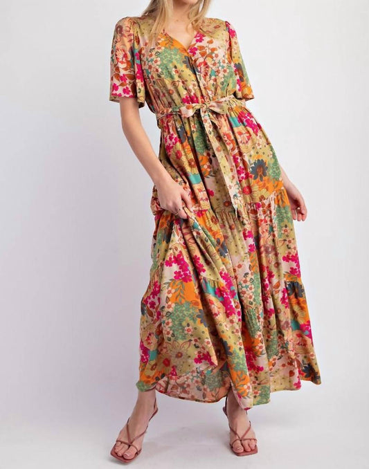 Easel - Floral Printed Rayon Challis Maxi Dress