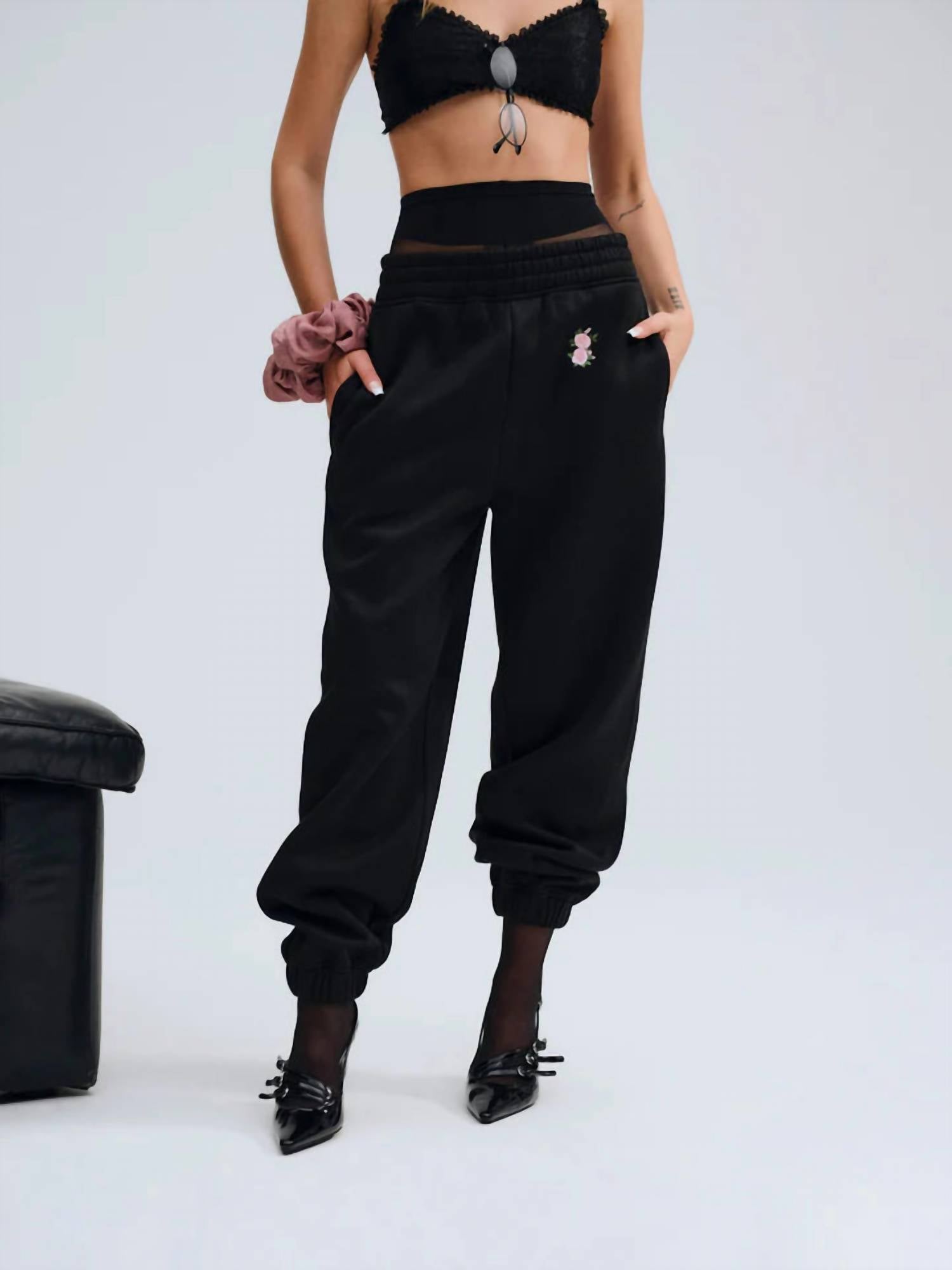 for Love & Lemons Julie Sweatpants in black gold - women's pants - detail view