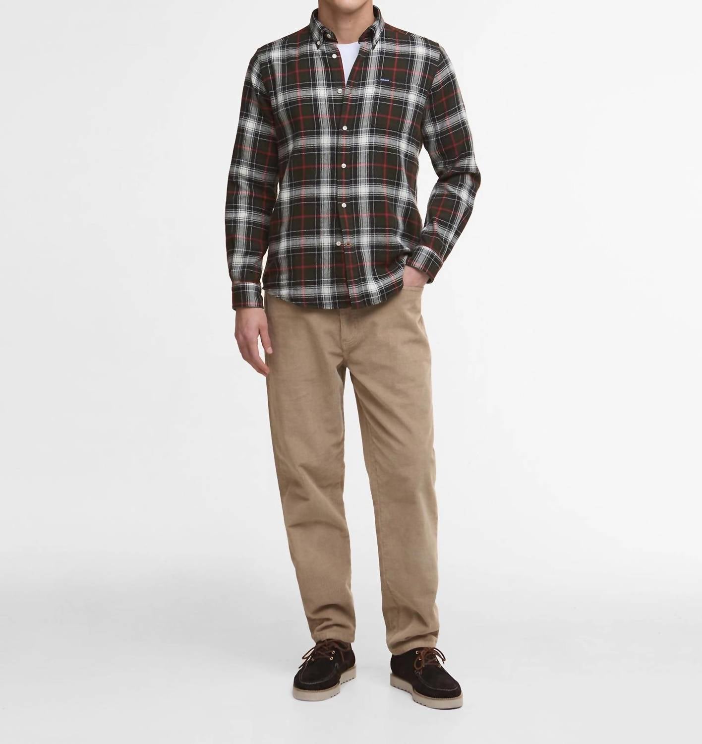 Barbour Whernside Tailored Long-sleeved Shirt in olive - men's shirt - detail view