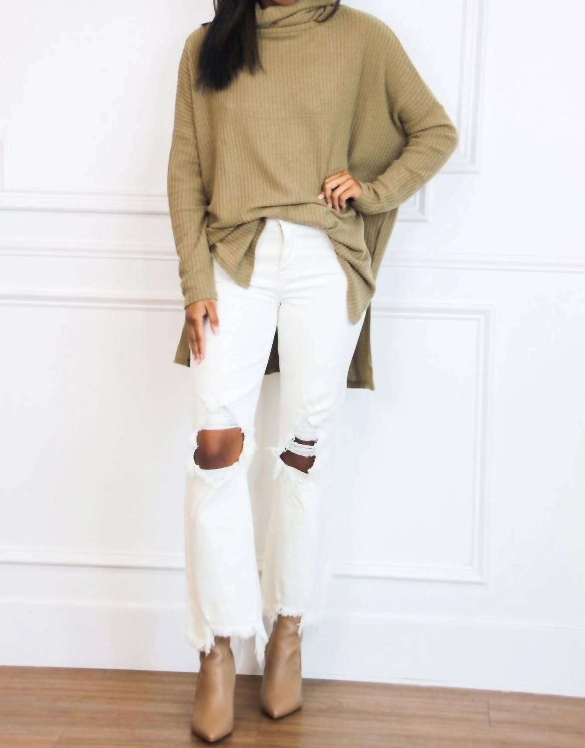 Zenana - Oversized Long Sleeves Thermal Sweater