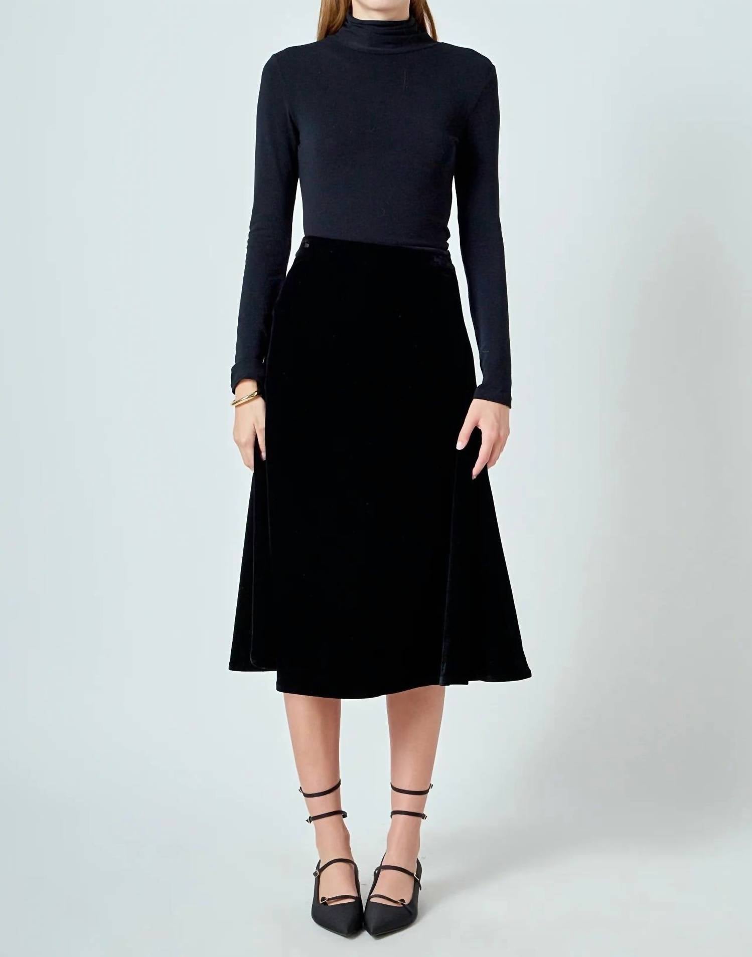 English Factory Velvet Circle Midi Skirt in black - women's skirt