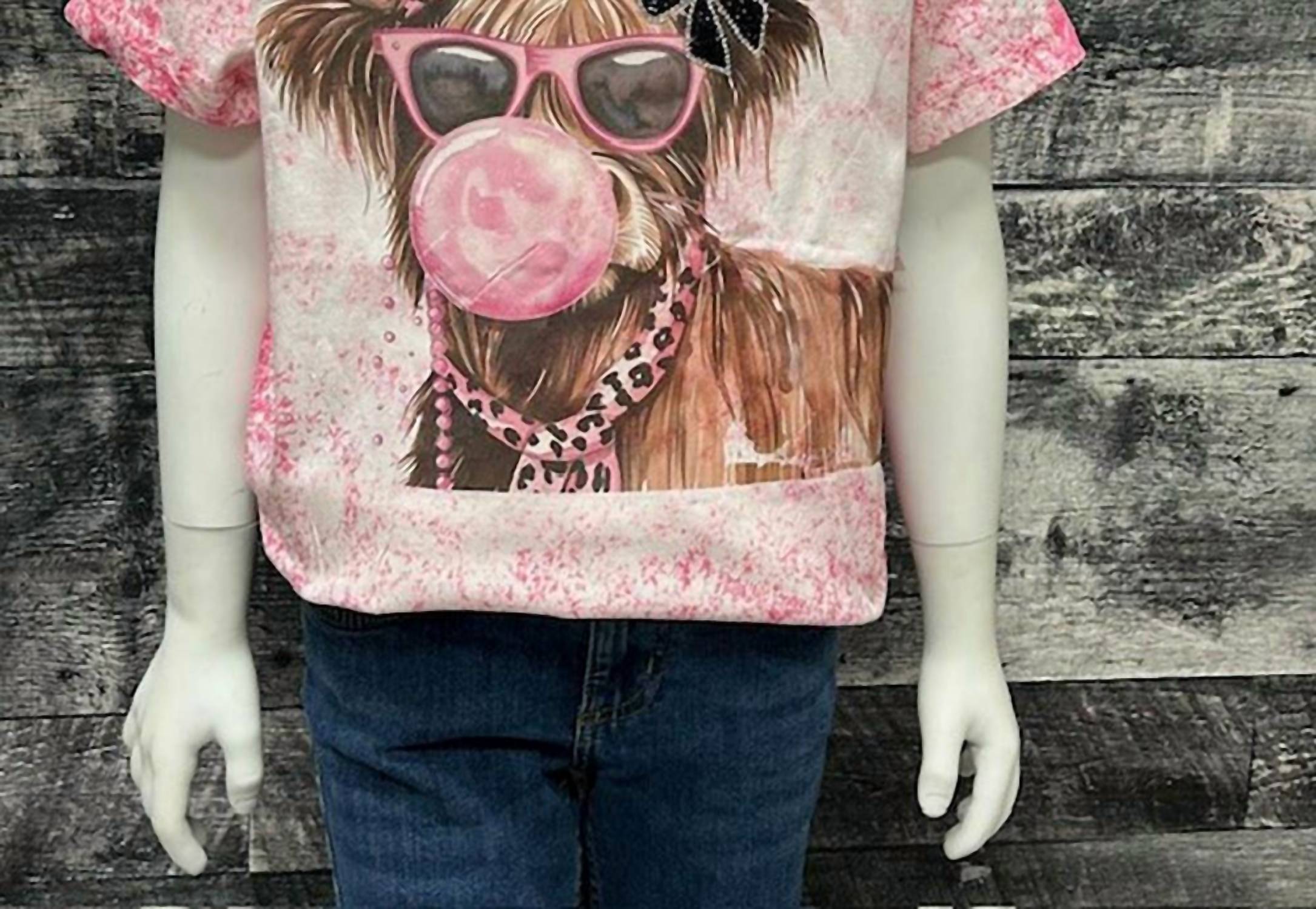 BRATTI MATI Kids Highland Cow Bubblegum T-shirt in pink bleach - kids' t-shirt