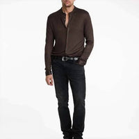 John Varvatos Otavio Stand-collar Stretch Wave Button-up Shirt in brown - men's shirt - view 5
