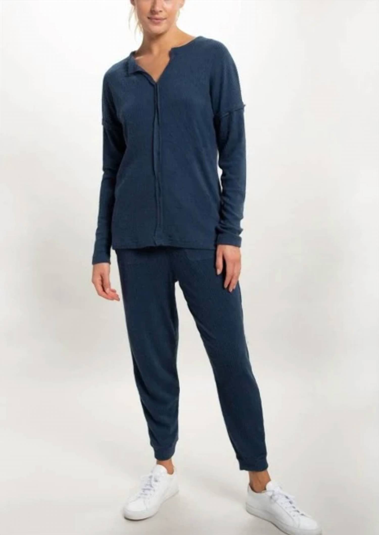 Mono B - Ribbed Chill Lounge Pullover With Notched Neckline