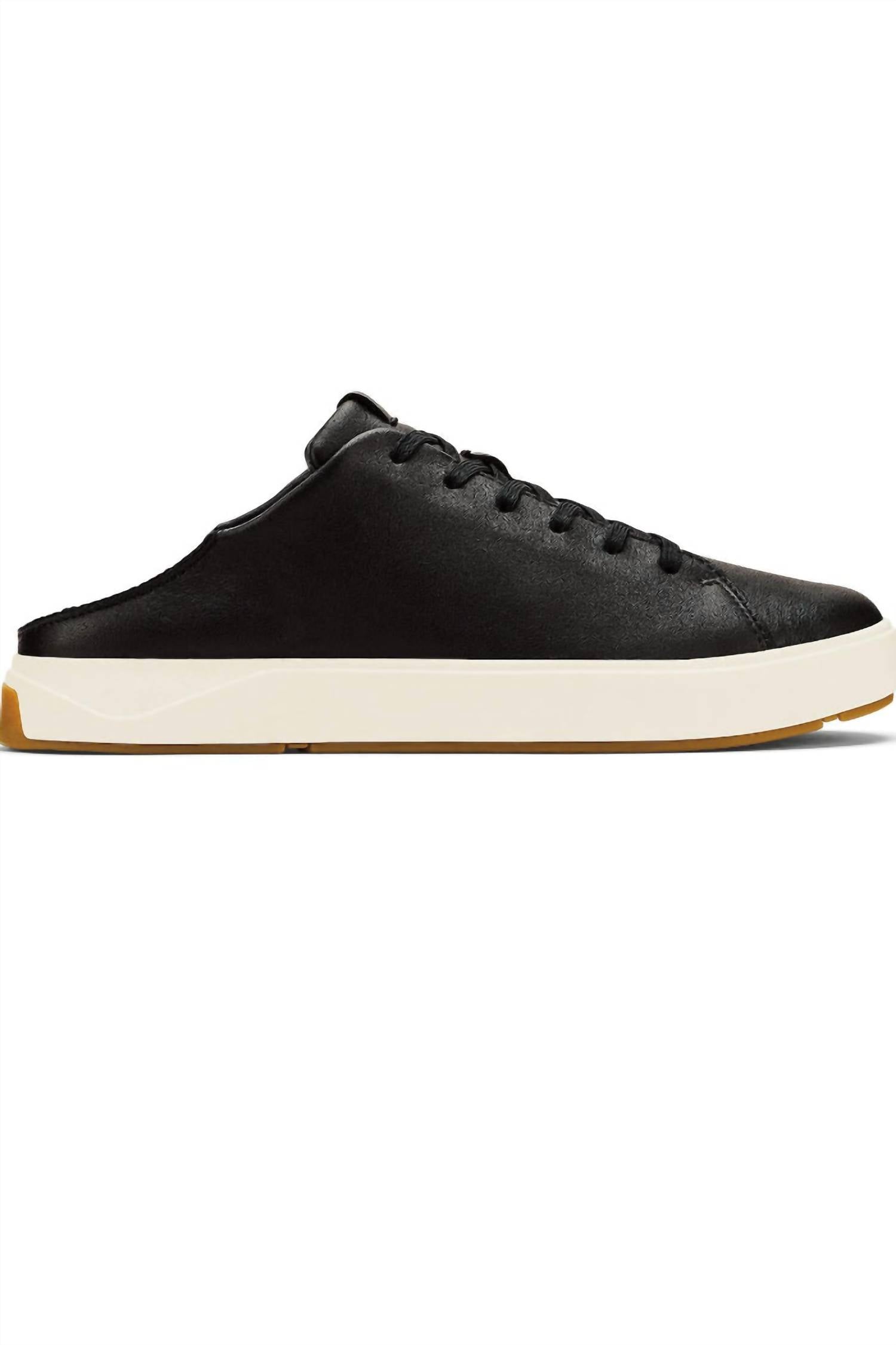 OluKai Men's Lae‘ahi Lī ‘ili Leather Sneaker in black black - men's sneaker - detail view