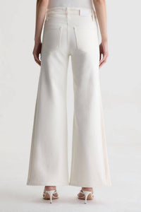 AG Jeans Women's Saige High Rise Wide Leg Trousers in powder ecru - women's jeans - detail view