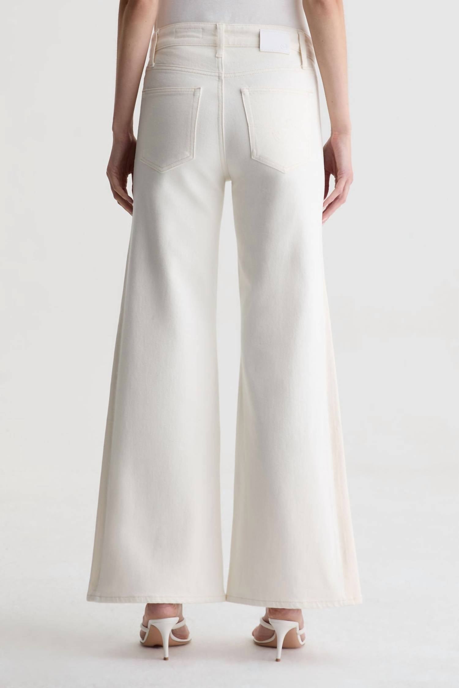 AG Jeans Women's Saige High Rise Wide Leg Trousers in powder ecru - women's jeans - detail view