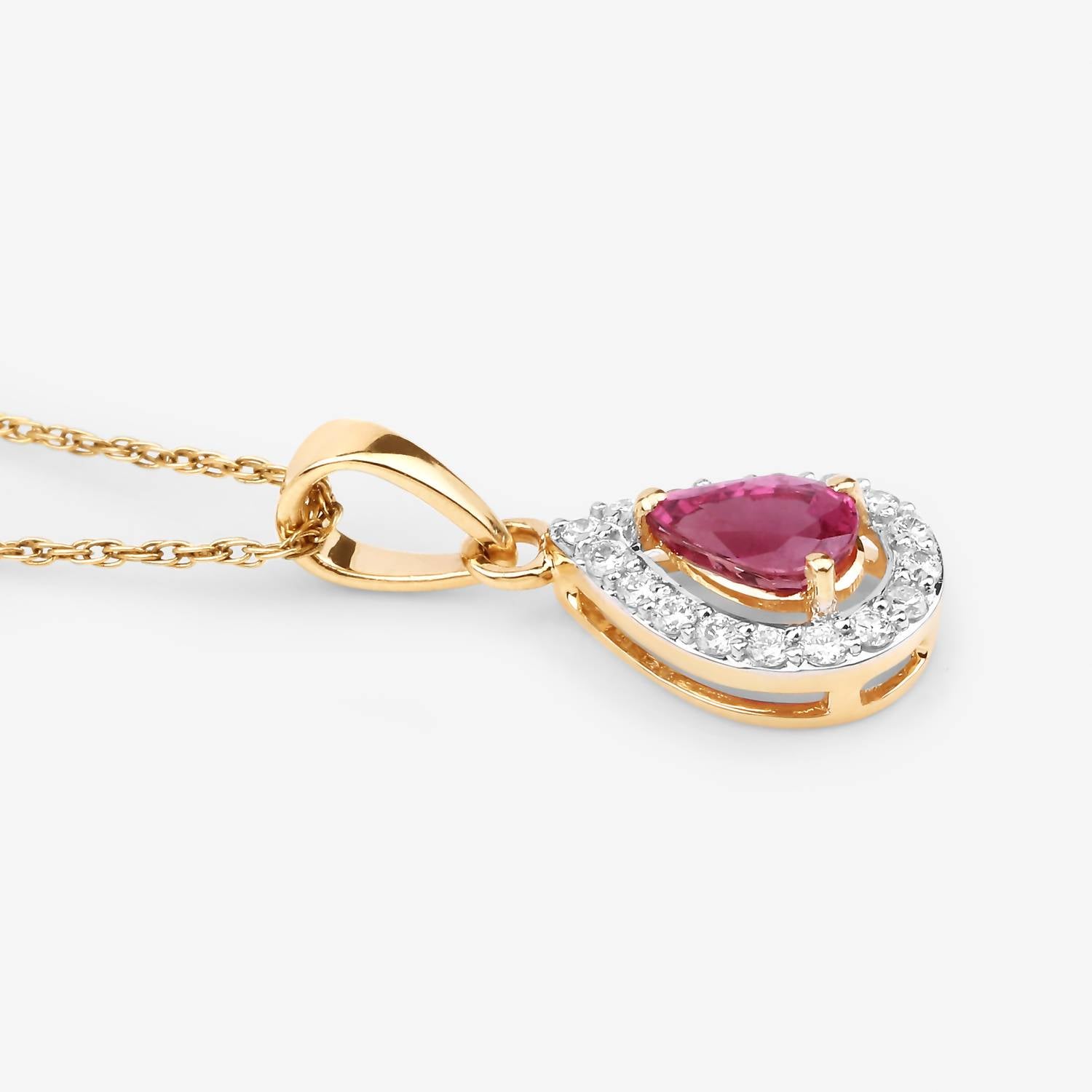 Diana M Jewels Women's Pear Natural Ruby Pendant Necklace (1.03 Ct) - Petite in 14k yellow gold - women's jewelry - detail view