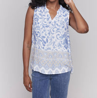 Charlie B - Lightweight Sleeveless Blouse With Ruffle Collar