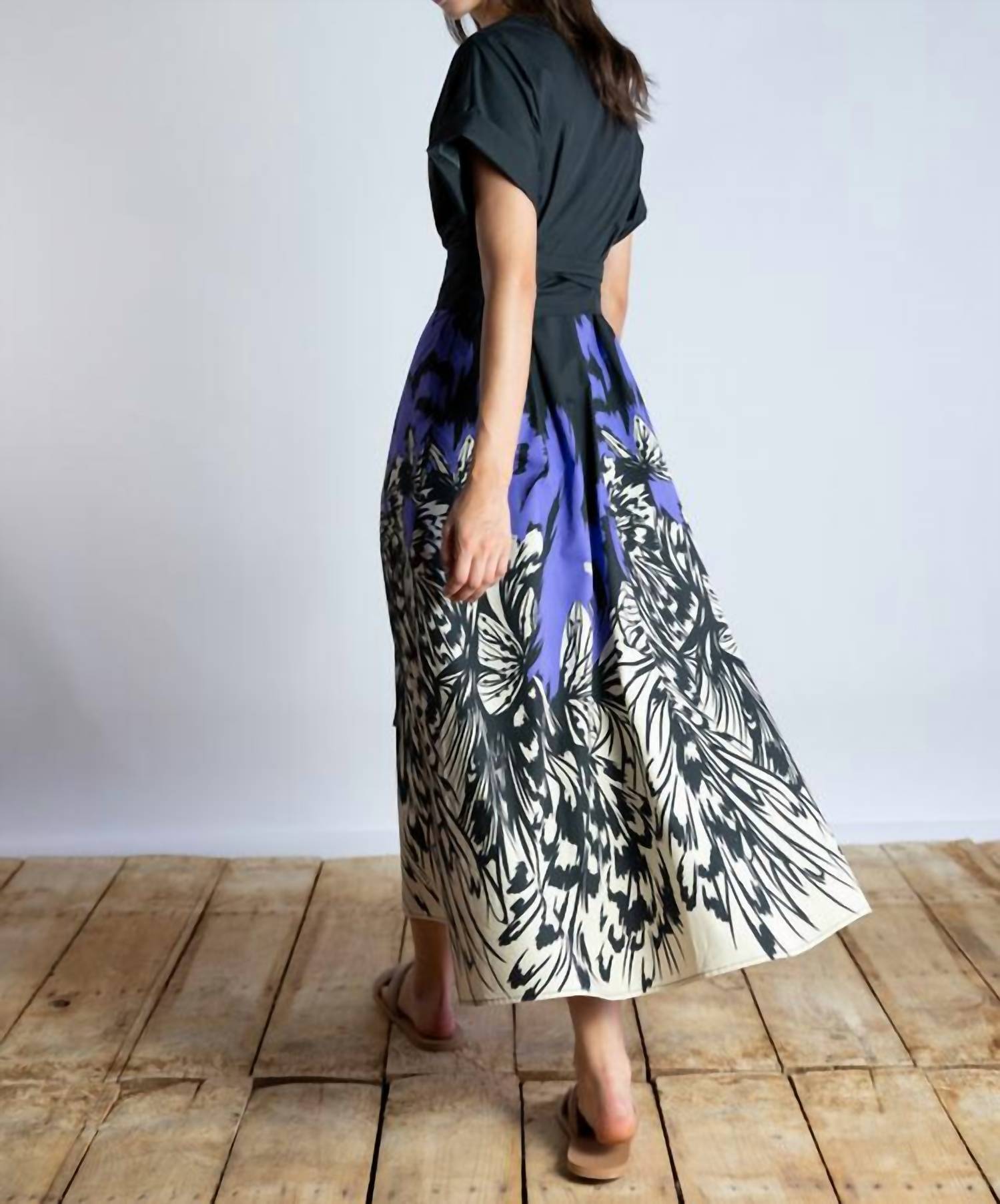 Psophia - Midnight Butterfly Contrast Cotton Sleeve Dress