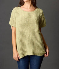 Before You - Chenille Knit Short Sleeve Sweater Top