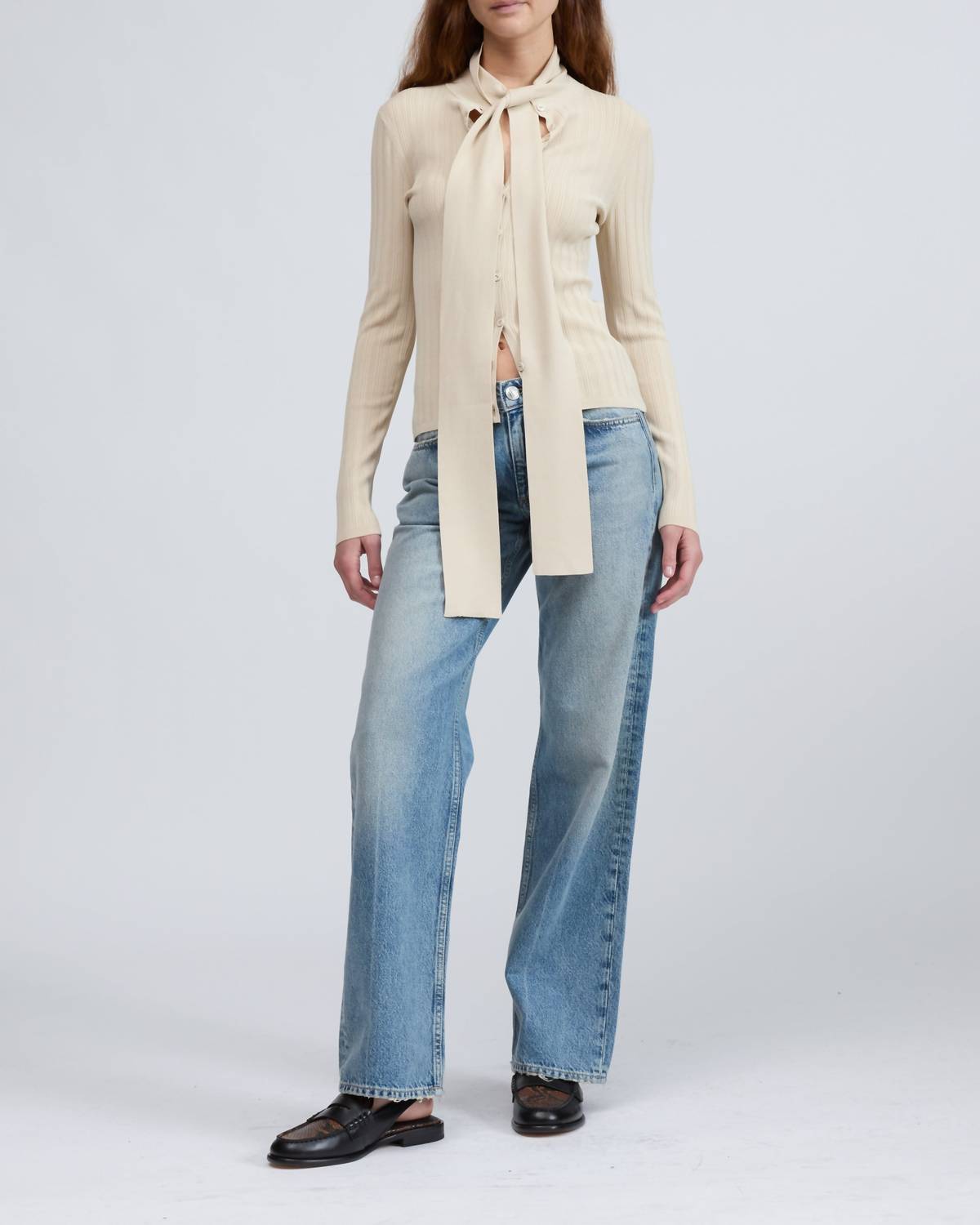 Rag & Bone Gianna Button Up Top in beige - women's blouse - alternate view