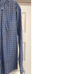 F/X Fusion Men's Long Sleeve Stretch Repeat Match Gingham Shirt in royal navy - men's long sleeve top - detail view