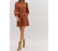 Style Usa - Solid Puff Sleeve Mini Dress